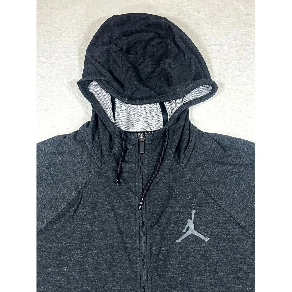 Jordan Dri Fit Hoodie Mens XL Charcoal Gray Full Zip Jumpman Logo Raglan Sleeve